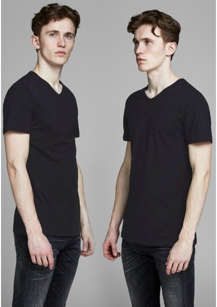 Beyaz 2li Paket V Yaka Tshirt - 12133914