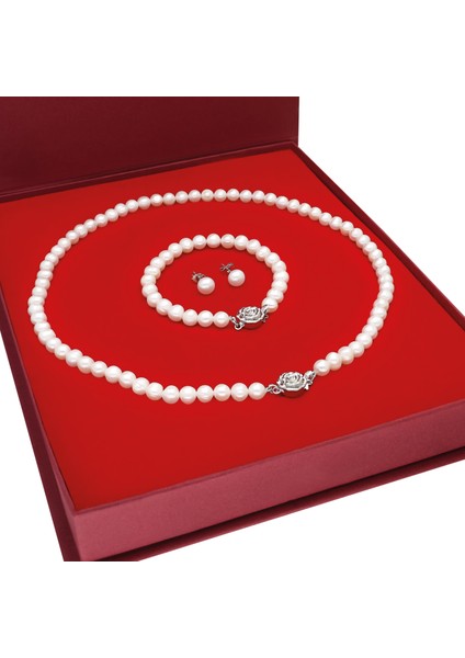 Doğal Inci Kolye Küpe Bileklik Özel Kutulu Set