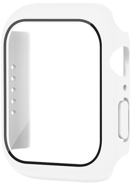 Apple Watch 7 Uyumlu 41 mm Kasa Koruyucu Ekran Koruyucu Full Body Gard Kılıf Beyaz