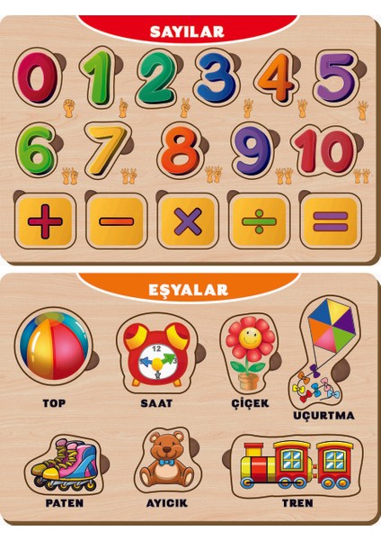 Ahşap Bul Tak Eğitici 2 Adet Yapboz Puzzle Seti