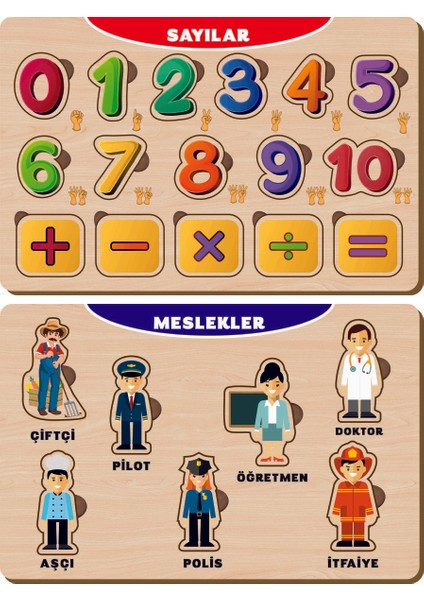 Ahşap Bul Tak Eğitici 2 Adet Yapboz Puzzle Seti