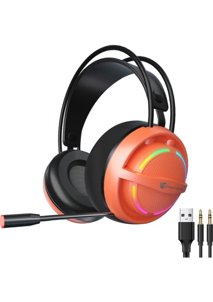 Pc Oyun Kulaklık Mikrofon Ile 7.1 Surround Ses Kablolu Kulak USB Bilgisayar Oyun Kulaklık Kulaklık Dizüstü Bilgisayar Için Ayrılabilir Mıc ve LED Işık Ile - Turuncu 3.5mm (Yurt Dışından)