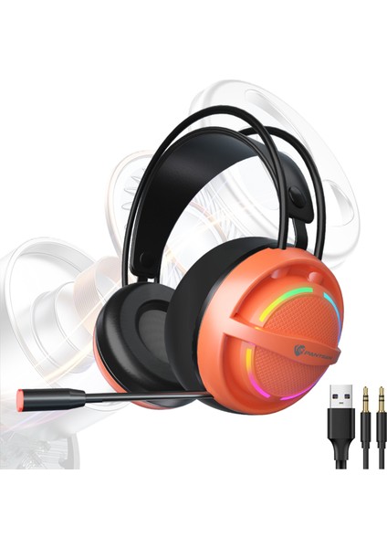 Pc Oyun Kulaklık Mikrofon Ile 7.1 Surround Ses Kablolu Kulak USB Bilgisayar Oyun Kulaklık Kulaklık Dizüstü Bilgisayar Için Ayrılabilir Mıc ve LED Işık Ile - Turuncu 3.5mm (Yurt Dışından) modelleri