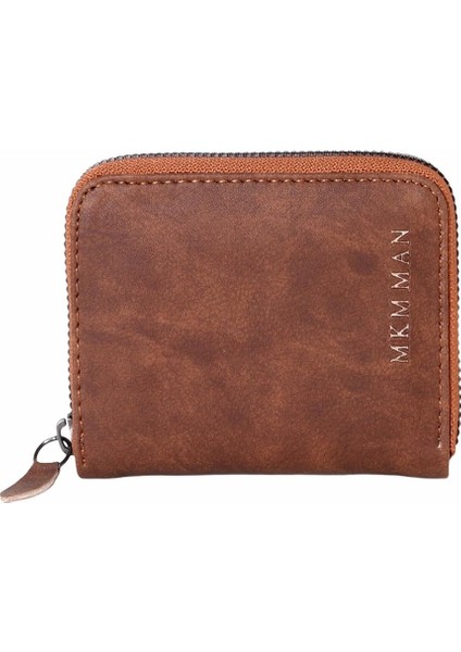 Mkm Taba Nubuk Deri Fermuarlı Unisex Kartlık Cüzdan