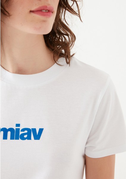 Miav Baskılı Beyaz Tişört