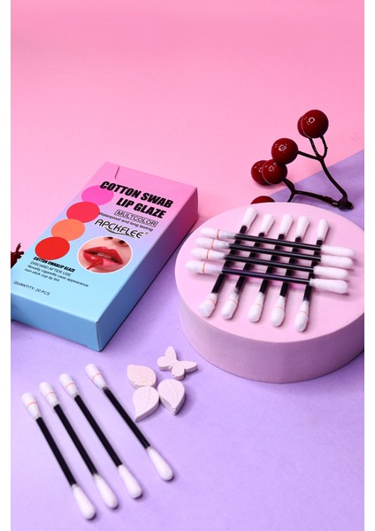 Mujgan Tek Kullanımlık 24 Saat Kalıcı 20 Adet Taşınabilir Çubuk Ruj Cotton Swab Lip Glaze