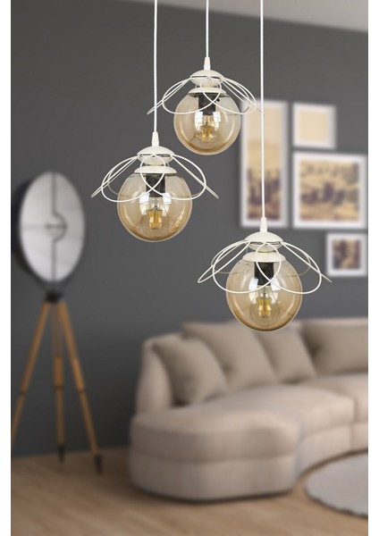 Alaca 3'lü Avize Beyaz Bal Cam