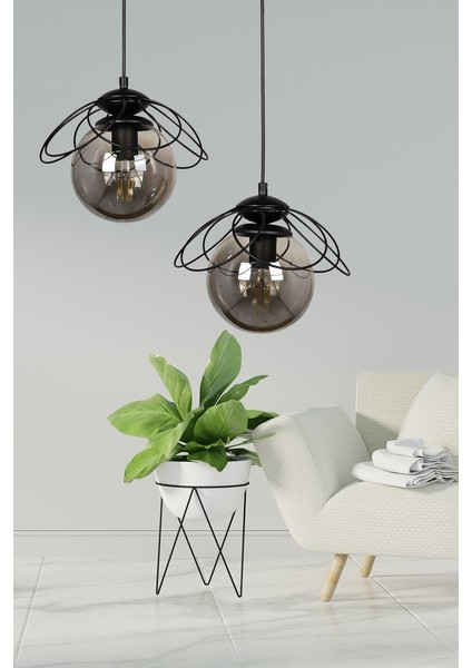 Alaca 3'lü Avize Eskitme Füme Cam