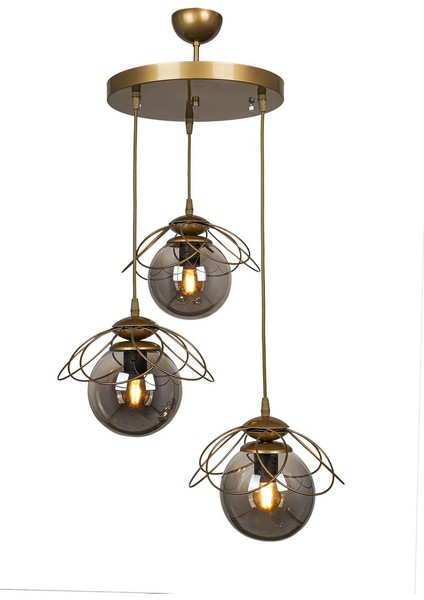 Alaca 3'lü Avize Eskitme Füme Cam modelleri