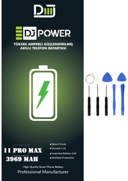 Apple iPhone 11 Pro Max Uyumlu Yüksek Amperli Batarya 3969 Mah + Tamir Seti