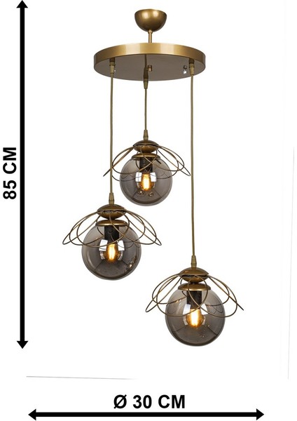 Alaca 3'lü Avize Eskitme Füme Cam indirimleri