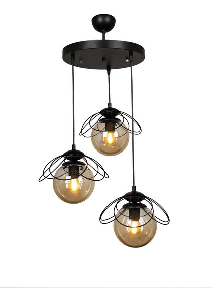 Alaca 3'lü Avize Siyah Bal Cam modelleri