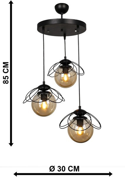 Alaca 3'lü Avize Siyah Bal Cam indirimleri