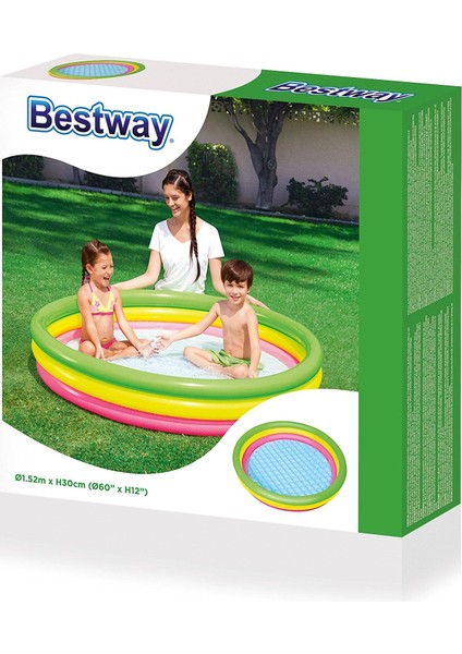 62008 Pompasıyla, Bestway 51103, 3 Boğum Renkli, Şişme Zemin Çocuk HAVUZU,152X30CM