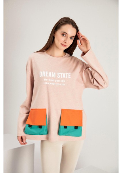 Cep Detaylı Baskılı Sweatshirt (B21-72500)