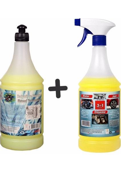 Oto Kalorifer Ve Petek Temizleme (Solventli) 1 lt & Motor,Jant Ve Döşeme Temizleyici 1 lt