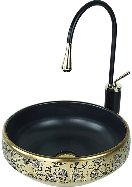 Mat Siyah Gold Tezgah Üstü Çanak Lavabo