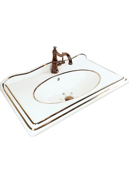 Victorian White Gold Etajerli Lavabo