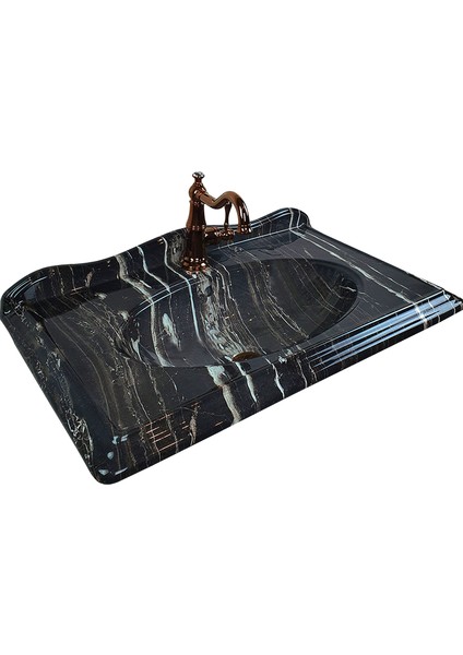 Victorian Deep Black Siyah Etajerli Lavabo