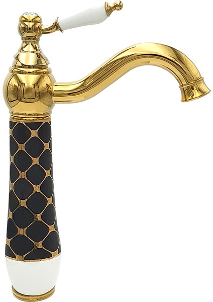 Geometrik Siyah Gold Tezgah Üstü Çanak Lavabo Armatürü