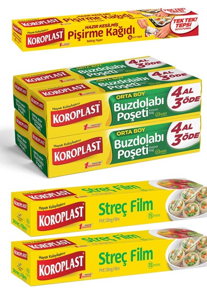 Hepsi Var Paketi Buzdolabı Poşeti X2 +Pişirme Kağıdı 16 +Streç Film 15 M+Alüminyum Folyo 15 M