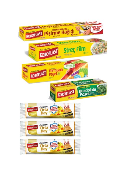 Çılgın Paket Buzdolabı Poşeti+Pişirme Kağıdı+Streç Film+Fermuarlı Poşet+Çöp Poşeti X3