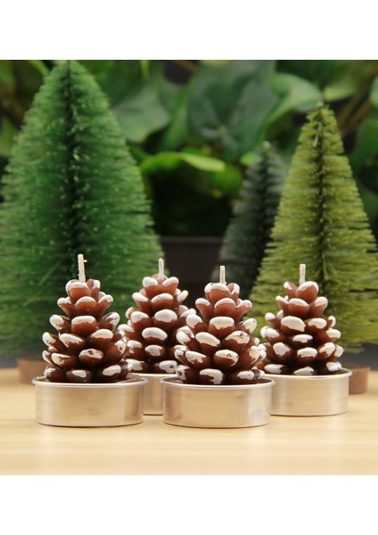 Yılbaşı Noel Kozalak 4'lü Mum Seti Merry Christmas