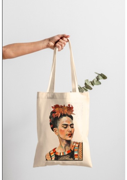 Frida Kahlo Baskılı Ham Bez Çanta