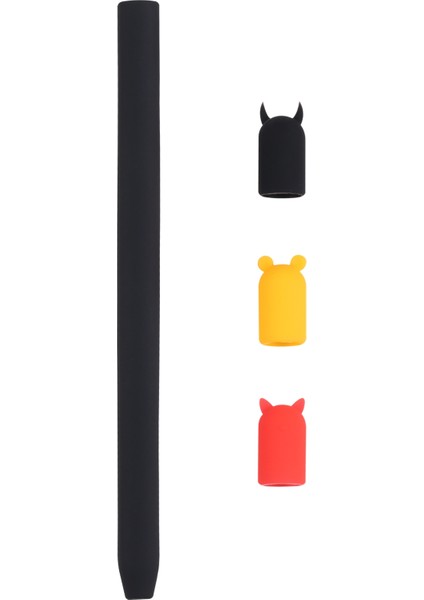 4 In 1 Karikatür Hayvan Figürlü Silikon Koruyucu Kalem Kılıfı - Siyah (Yurt Dışından)