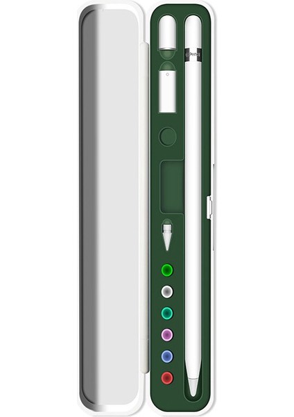 Apple Kalem Için 2 Adet Silikon Stylus Saklama Kutusu 1/2 (Gece ​​yeşili) (Yurt Dışından)