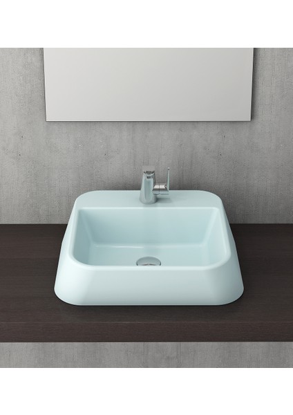 Bocchi Firenze Batarya Banklı Çanak Lavabo Mat Buz Mavisi