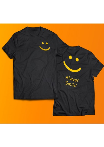 Always Smile Baskılı %100 Pamuk Oversize T-Shirt Büyük Beden Tişört