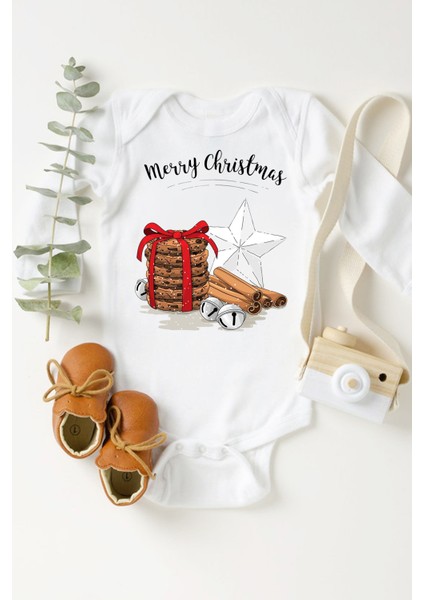 Unisex Bebek Kurabiye Tasarımlı Merry Christmas Body Zıbın