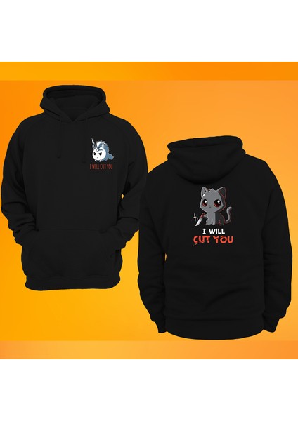 I Will Cut You Siyah Baskılı 3 Ipl. Şardonlu %100 Pamuk, Içi Polar, Çok Kalın Sweatshirt