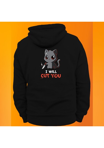 I Will Cut You Siyah Baskılı 3 Ipl. Şardonlu %100 Pamuk, Içi Polar, Çok Kalın Sweatshirt