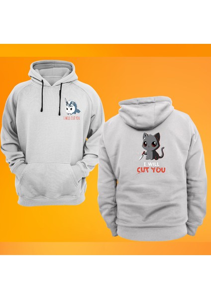 I Will Cut You Siyah Baskılı Fermuarsız Kapüşonlu Sweatshirt