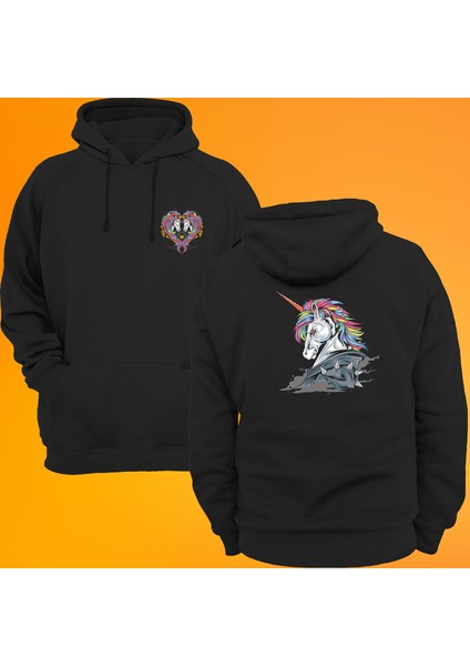 Unicorn Baskılı 3 Ipl. Şardonlu Kalın (600 Gr.) Içi Polar, Kapüşonlu Sweatshirt Hoodie