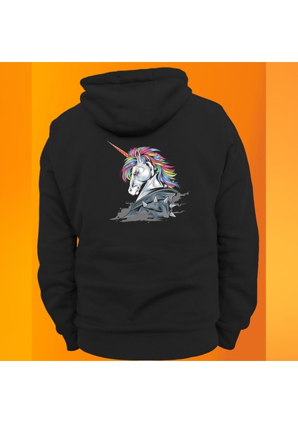 Unicorn Baskılı 3 Ipl. Şardonlu Kalın (600 Gr.) Içi Polar, Kapüşonlu Sweatshirt Hoodie