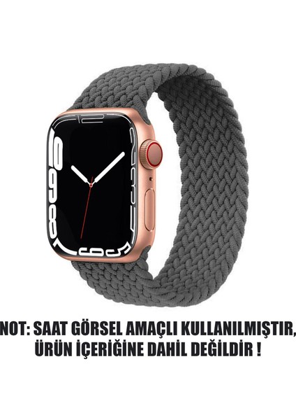Apple Watch Uyumlu Series 7 45MM Kordon, (Large Size, 160MM) Braided Solo Loop Band Koyu Gri