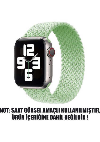 Apple Watch Uyumlu Series 5 44MM Kordon, (Small Size, 127MM) Braided Solo Loop Band Açık Yeşil