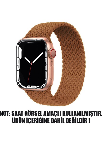 Apple Watch Uyumlu Series 6 40MM Kordon, (Small Size, 127MM) Braided Solo Loop Band Kahverengi