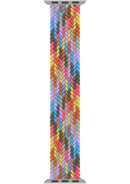 Apple Watch Uyumlu Series 5 44MM Kordon, (Small Size, 127MM) Braided Solo Loop Band Gökkuşağı