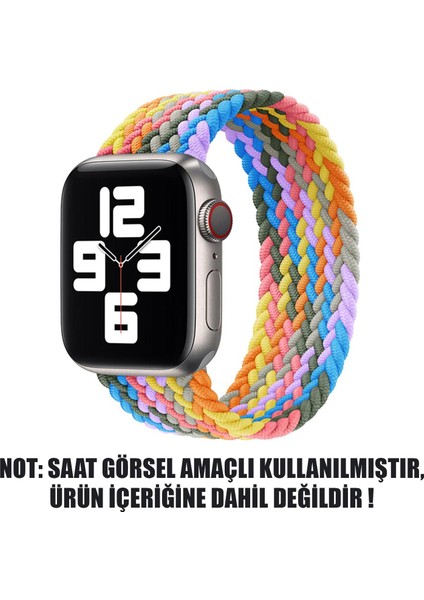 Apple Watch Uyumlu Series 5 44MM Kordon, (Small Size, 127MM) Braided Solo Loop Band Gökkuşağı fiyatları