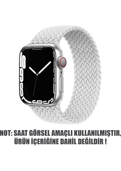 Apple Watch Uyumlu Series 4 44MM Kordon, (Medium Size, 147MM) Braided Solo Loop Band Beyaz