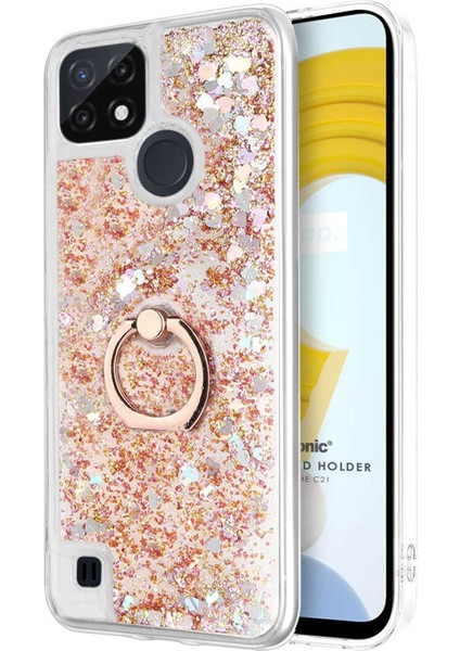 Realme C21 Kılıf Glitter Liquid Holder Gold