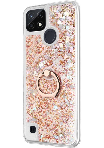 Realme C21 Kılıf Glitter Liquid Holder Gold