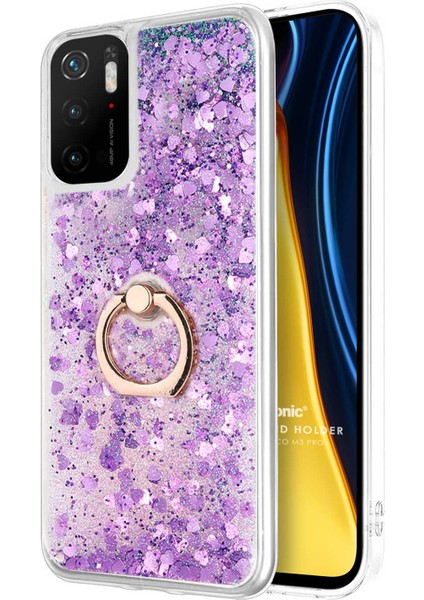 Xiaomi Poco M3 Pro Kılıf Glitter Liquid Holder Mor