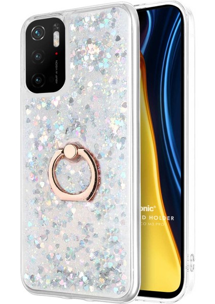 Xiaomi Poco M3 Pro Kılıf Glitter Liquid Holder Gümüş