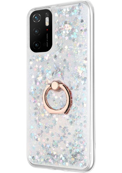 Xiaomi Poco M3 Pro Kılıf Glitter Liquid Holder Gümüş