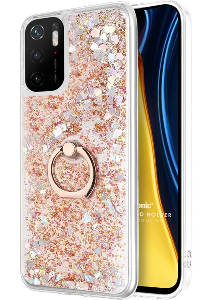 Xiaomi Poco M3 Pro Kılıf Glitter Liquid Holder Gold